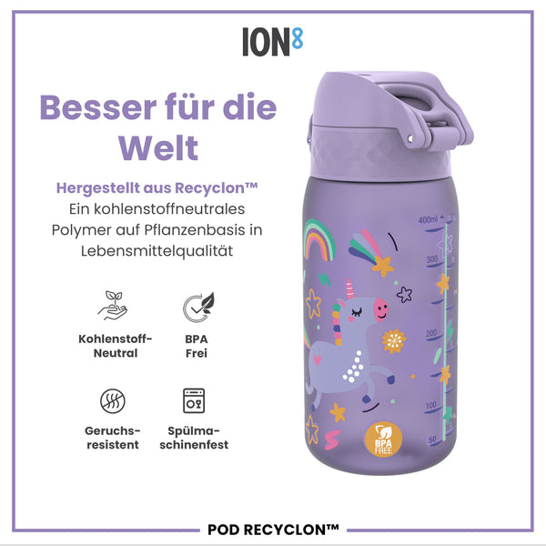 Recyclon Wasserflasche, Lila Einhorn, 350 ml