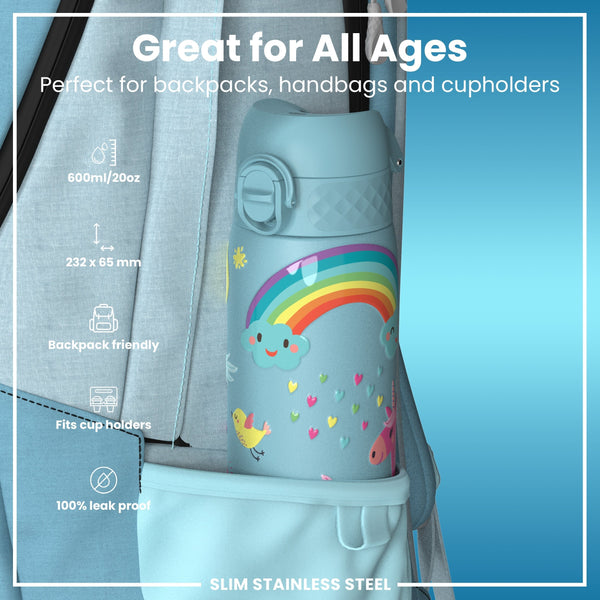 Leichte Edelstahl-Wasserflasche, Blaue Einhörner, 600 ml