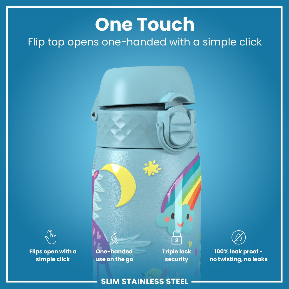 Leichte Edelstahl-Wasserflasche, Blaue Einhörner, 600 ml