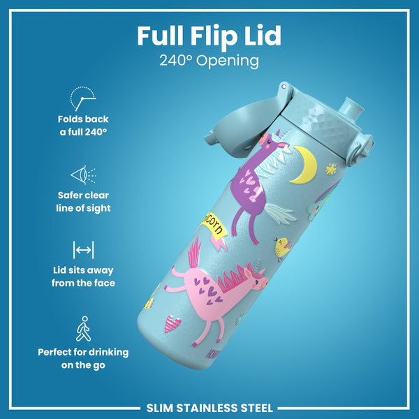 Leichte Edelstahl-Wasserflasche, Blaue Einhörner, 600 ml