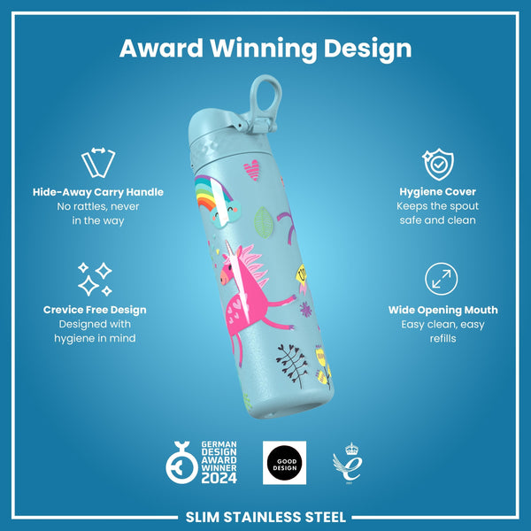 Leichte Edelstahl-Wasserflasche, Blaue Einhörner, 600 ml
