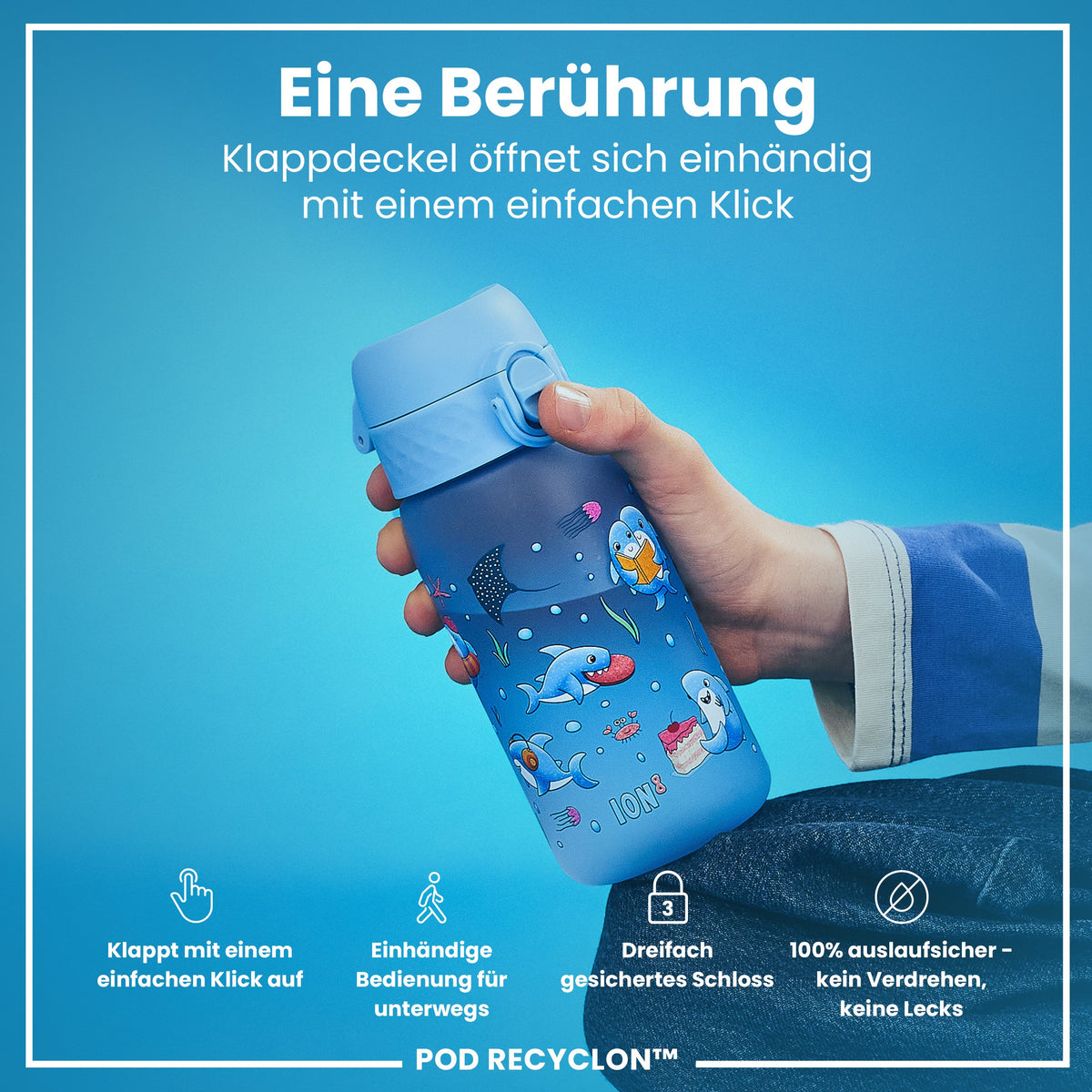 Recyclon Wasserflasche, Haie, 350 ml