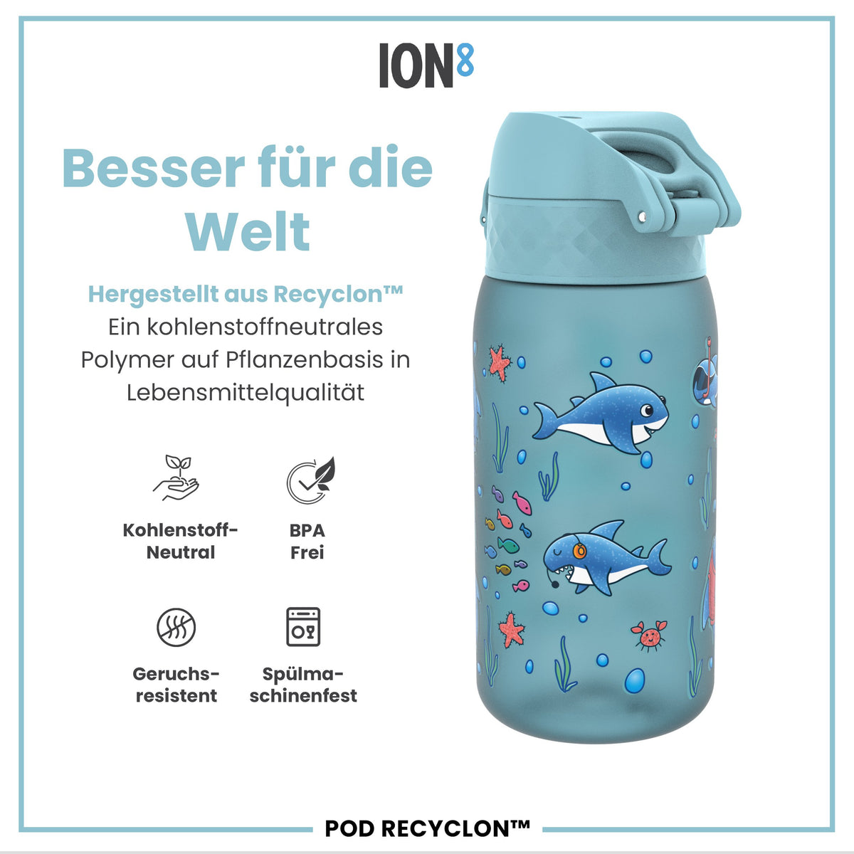 Recyclon Wasserflasche, Haie, 350 ml