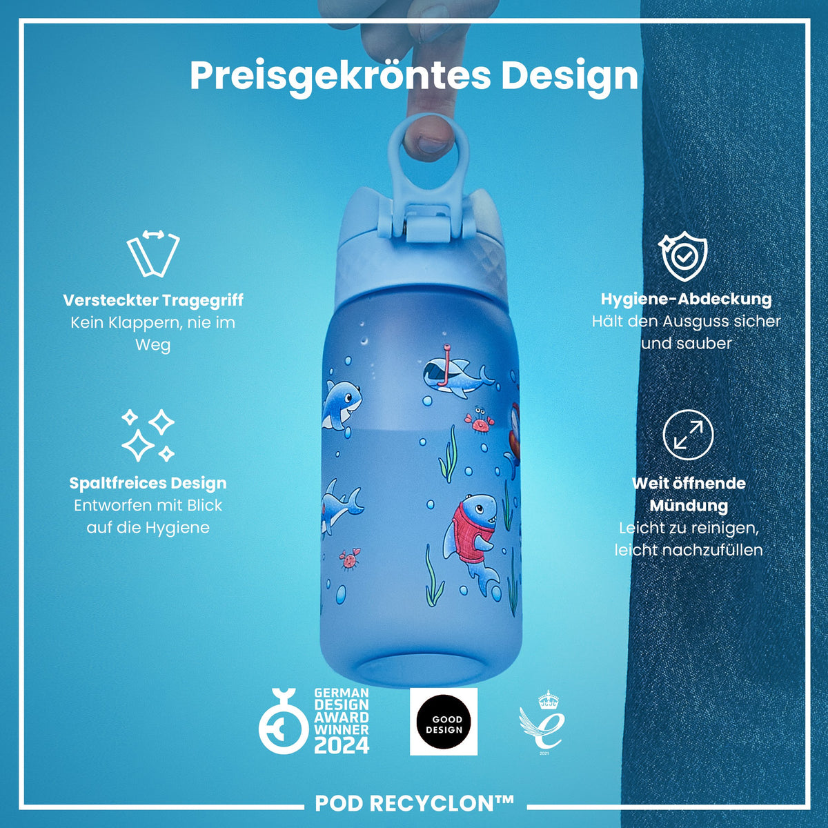 Recyclon Wasserflasche, Haie, 350 ml