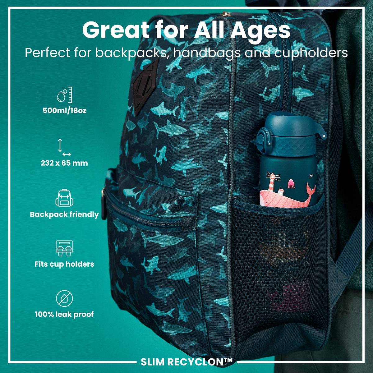 Recyclon Wasserflasche, Wale, 500 ml