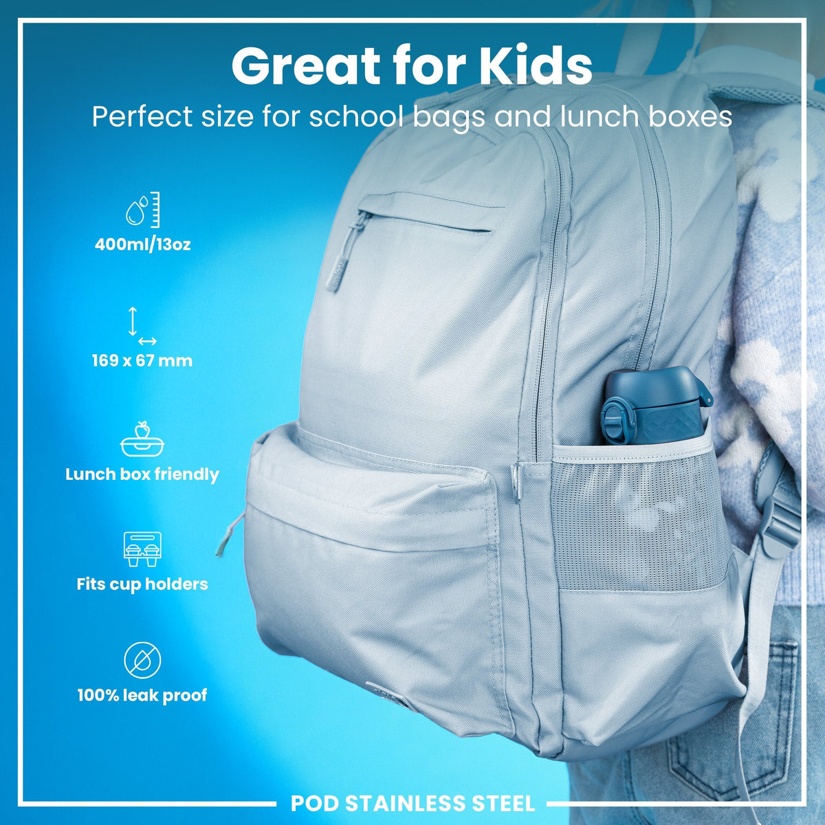 Leichte Edelstahl-Wasserflasche, Waldtiere, 400 ml