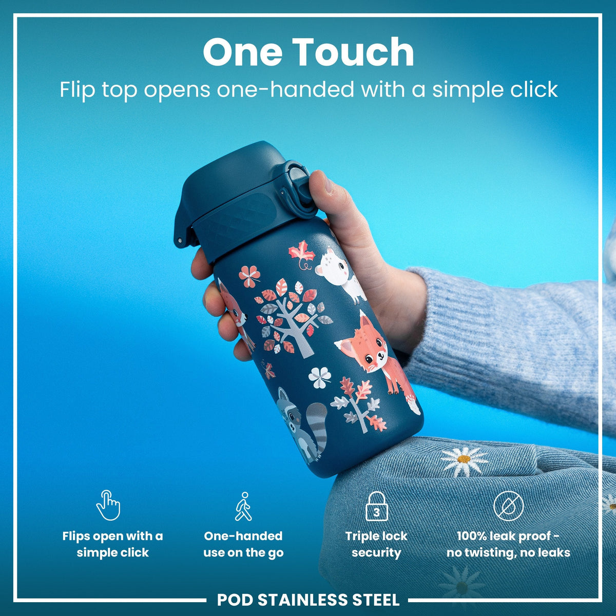 Leichte Edelstahl-Wasserflasche, Waldtiere, 400 ml