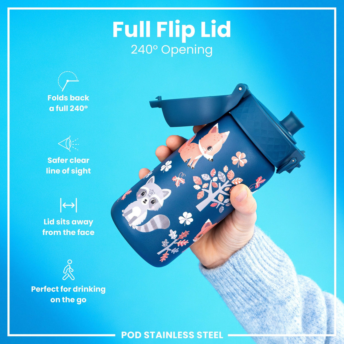 Leichte Edelstahl-Wasserflasche, Waldtiere, 400 ml