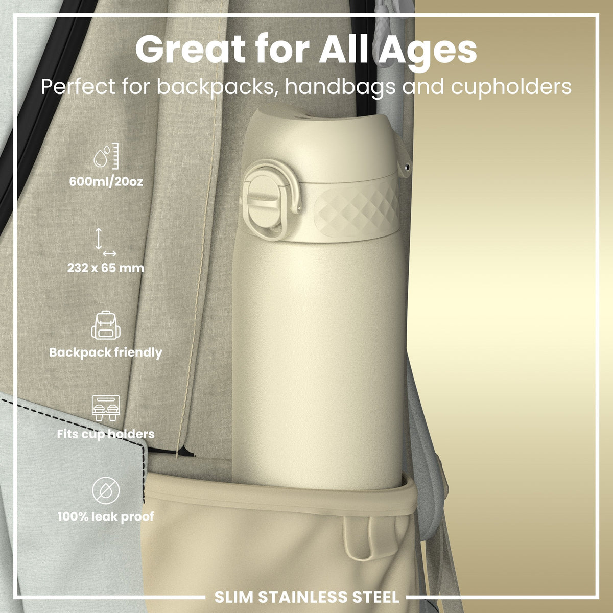 Leichte Edelstahl-Wasserflasche, Creamy White, 600 ml