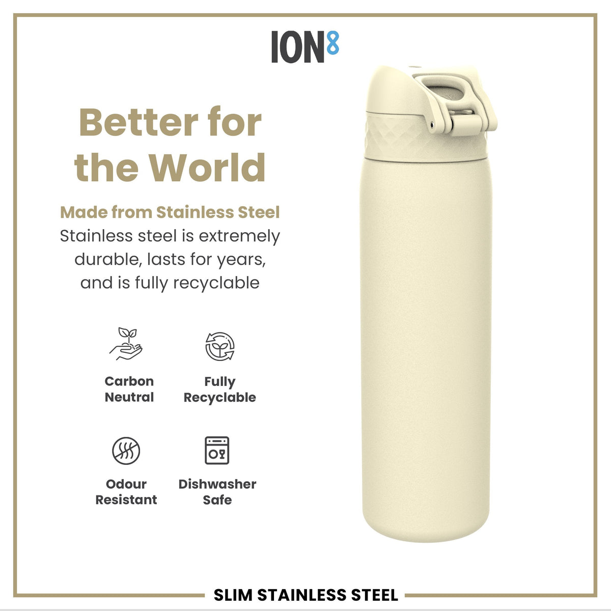 Leichte Edelstahl-Wasserflasche, Creamy White, 600 ml