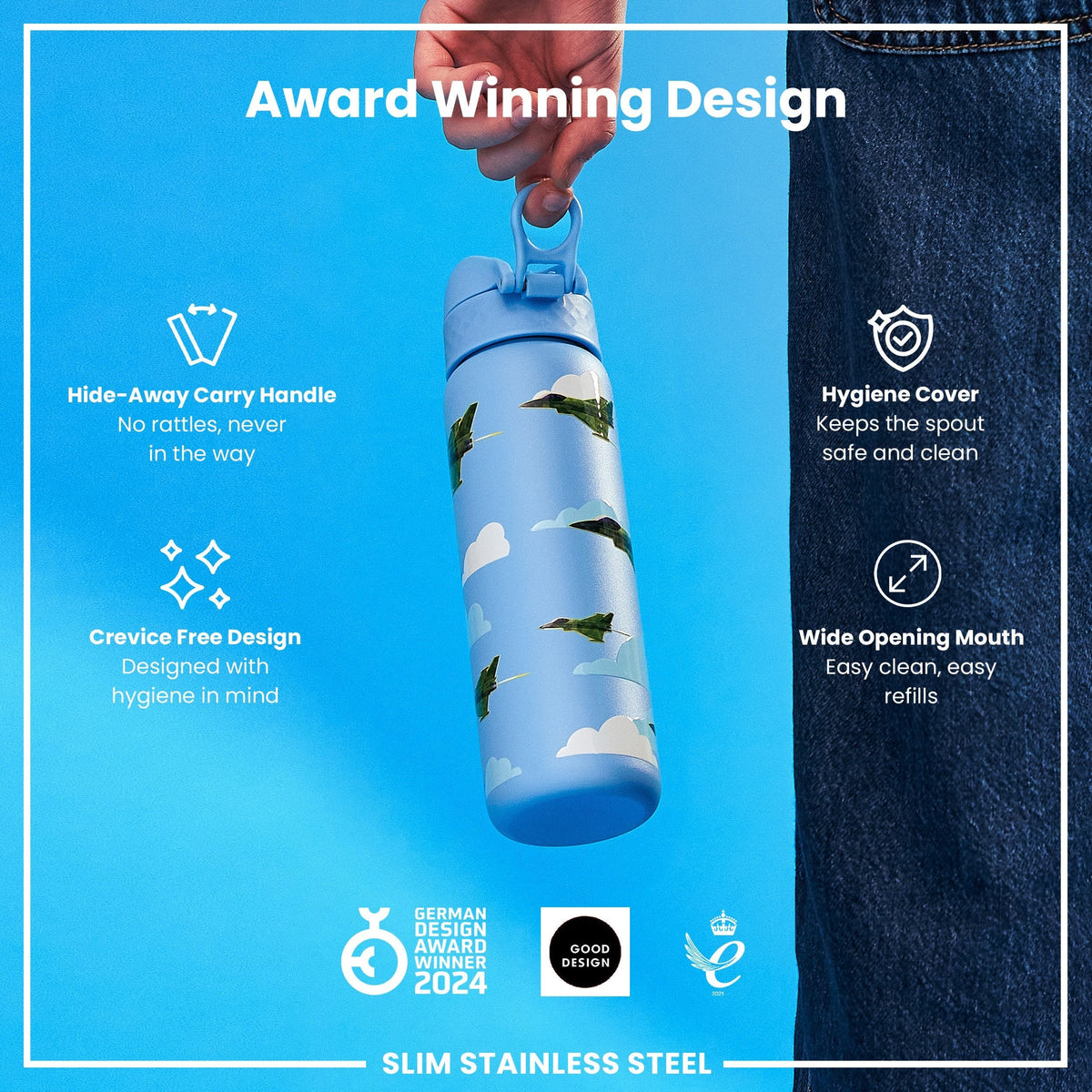 Leichte Edelstahl-Wasserflasche, Fighter Jets, 600 ml