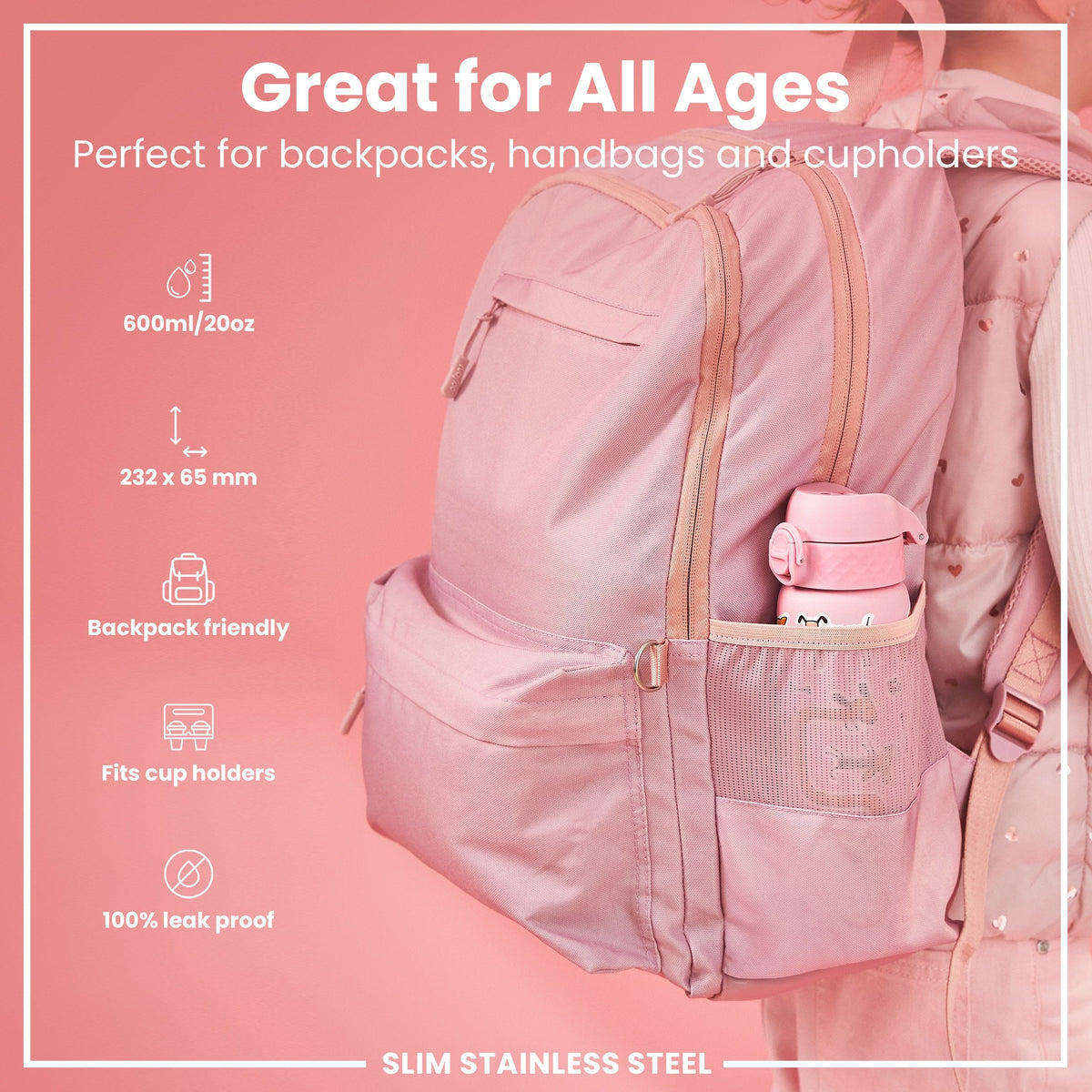 Leichte Edelstahl-Wasserflasche, Hunde, 600 ml