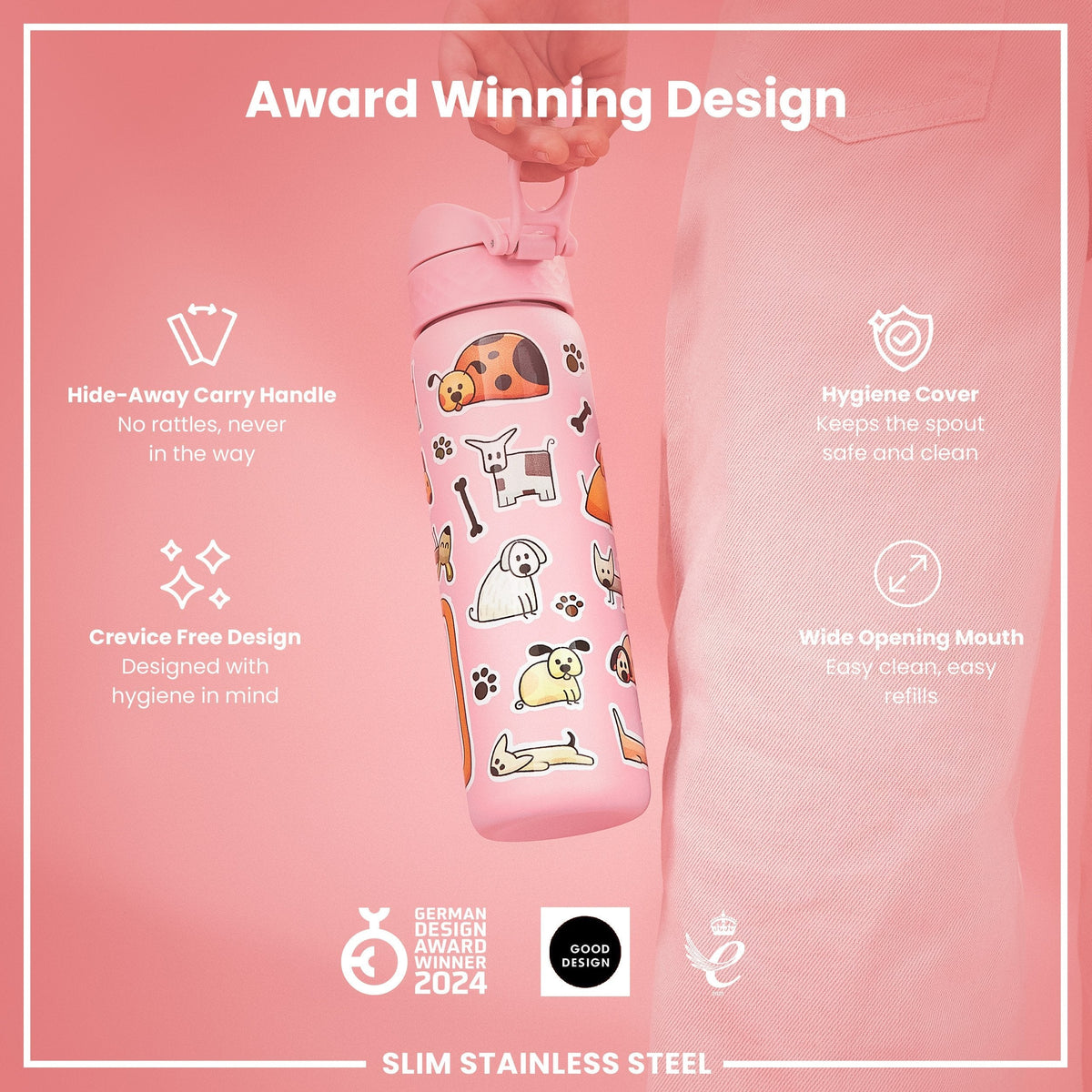 Leichte Edelstahl-Wasserflasche, Hunde, 600 ml