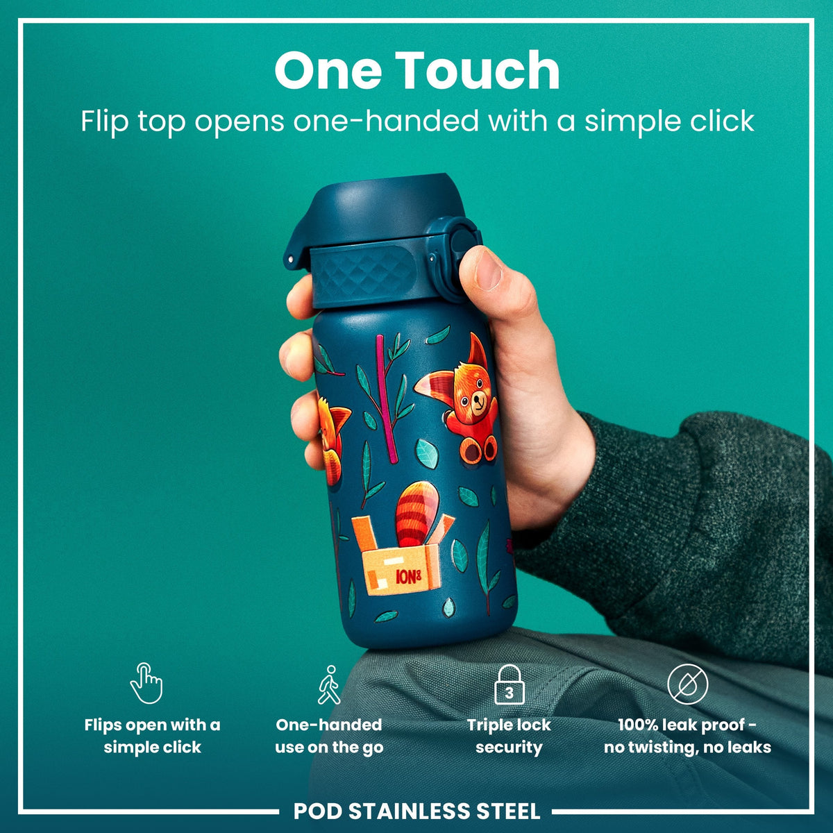 Leichte Edelstahl-Wasserflasche, Rote Pandas, 400 ml