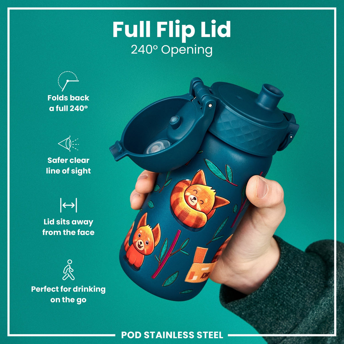 Leichte Edelstahl-Wasserflasche, Rote Pandas, 400 ml