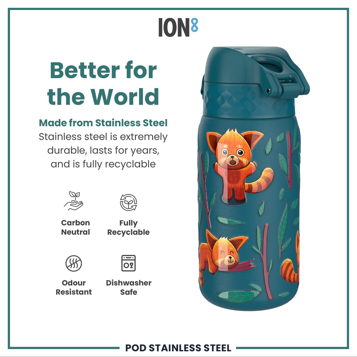 Leichte Edelstahl-Wasserflasche, Rote Pandas, 400 ml