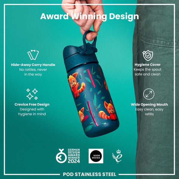 Leichte Edelstahl-Wasserflasche, Rote Pandas, 400 ml