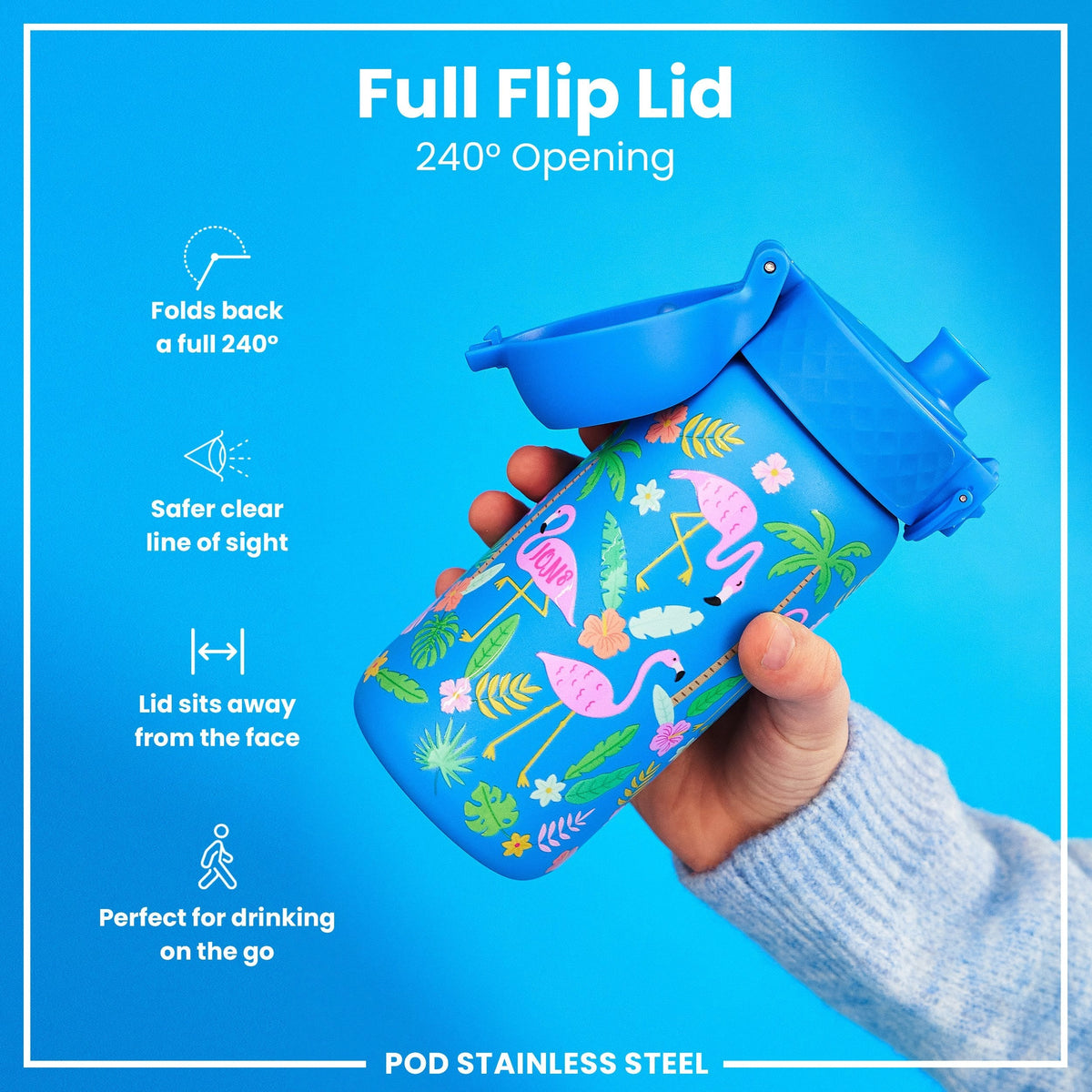 Leichte Edelstahl-Wasserflasche, Flamingos, 400 ml