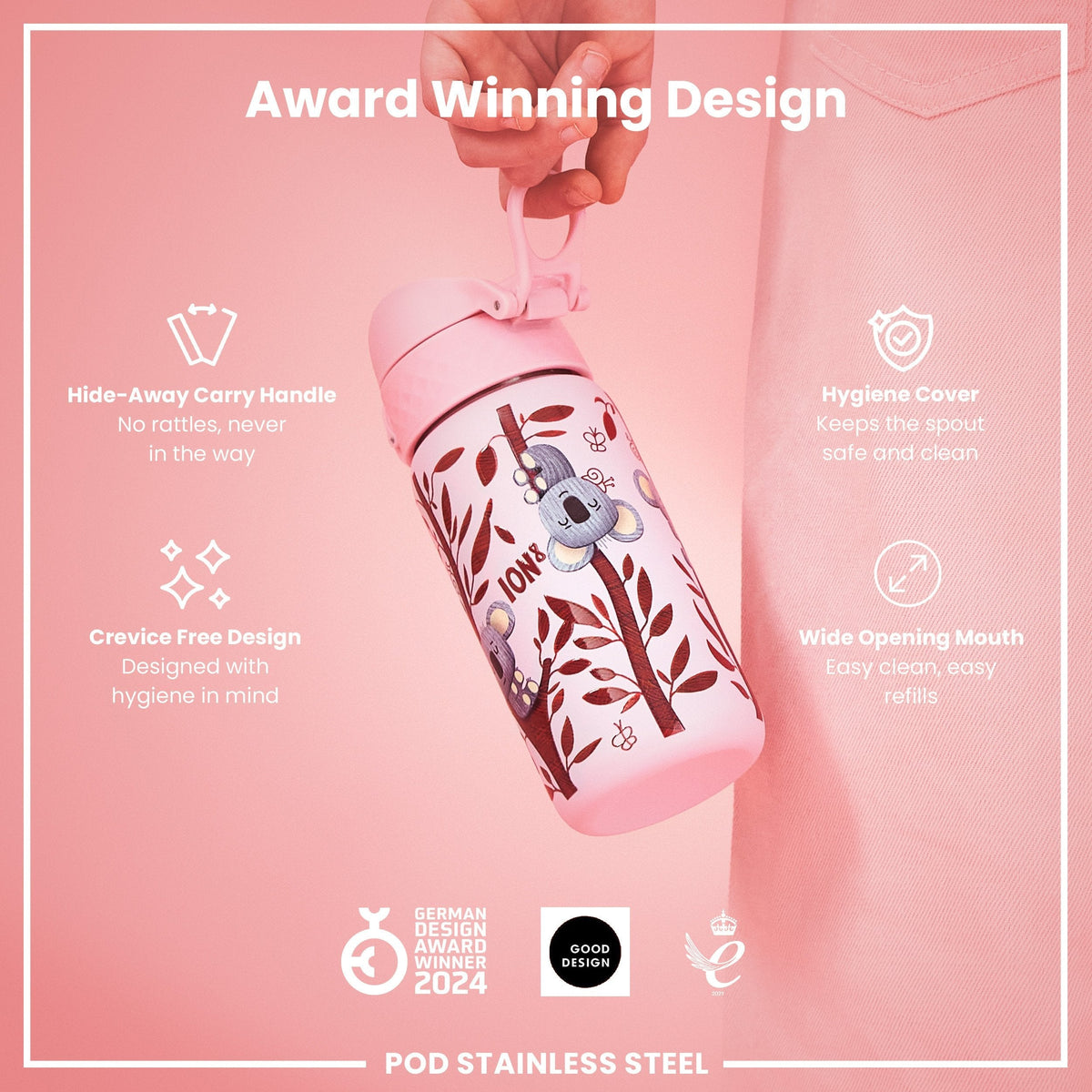 Leichte Edelstahl-Wasserflasche, Koalas, 400 ml