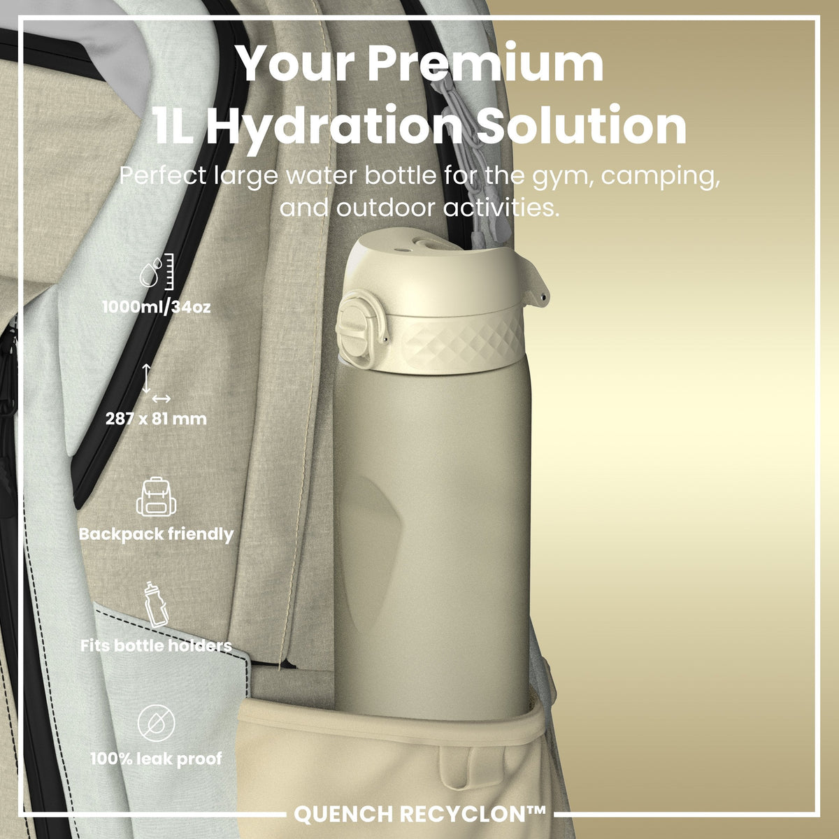 Recyclon-Wasserflasche, Cremig Weiß, 1 L