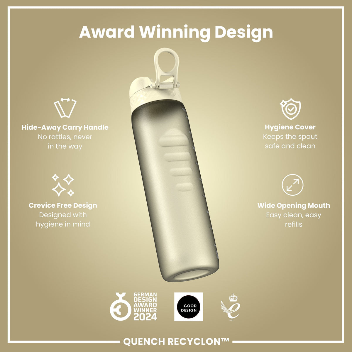 Recyclon-Wasserflasche, Cremig Weiß, 1 L