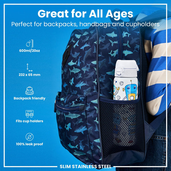 Leichte Edelstahl-Wasserflasche, Roboter, 600 ml