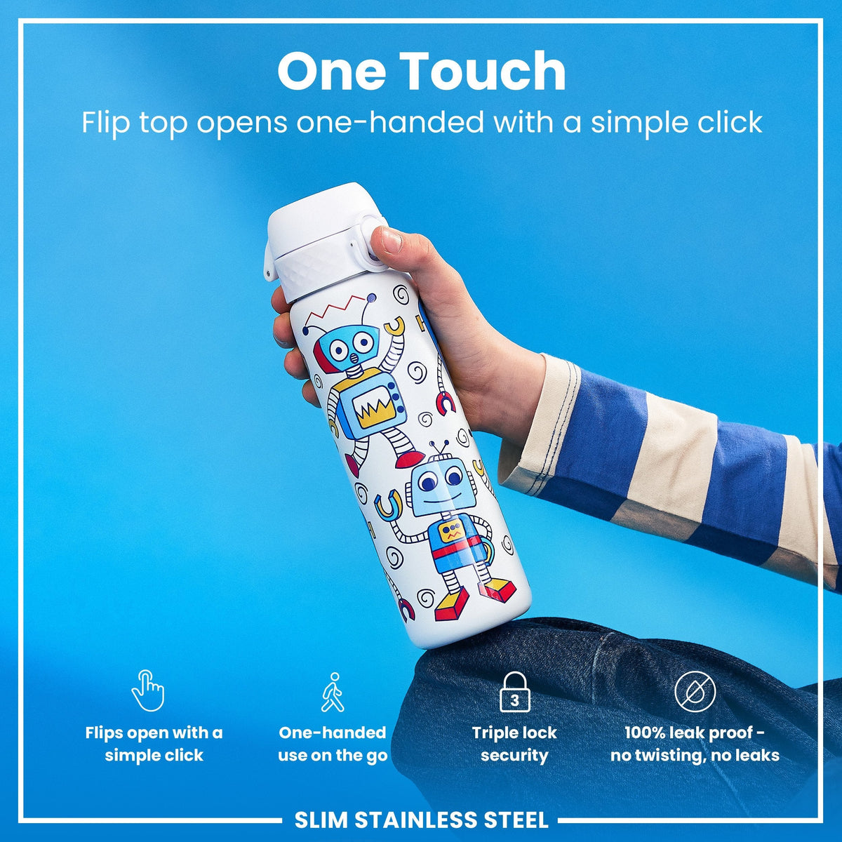 Leichte Edelstahl-Wasserflasche, Roboter, 600 ml