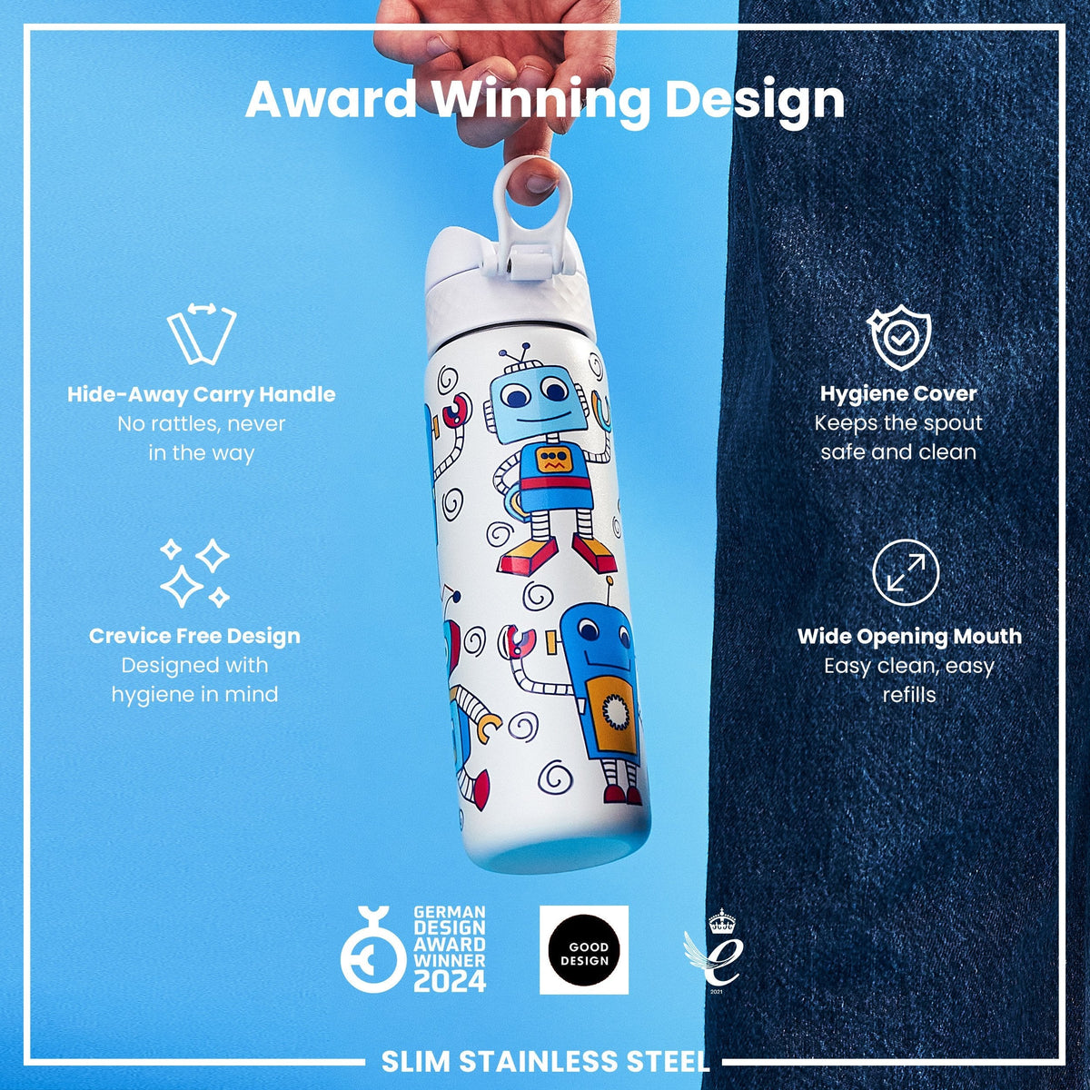 Leichte Edelstahl-Wasserflasche, Roboter, 600 ml
