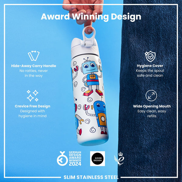 Leichte Edelstahl-Wasserflasche, Roboter, 600 ml