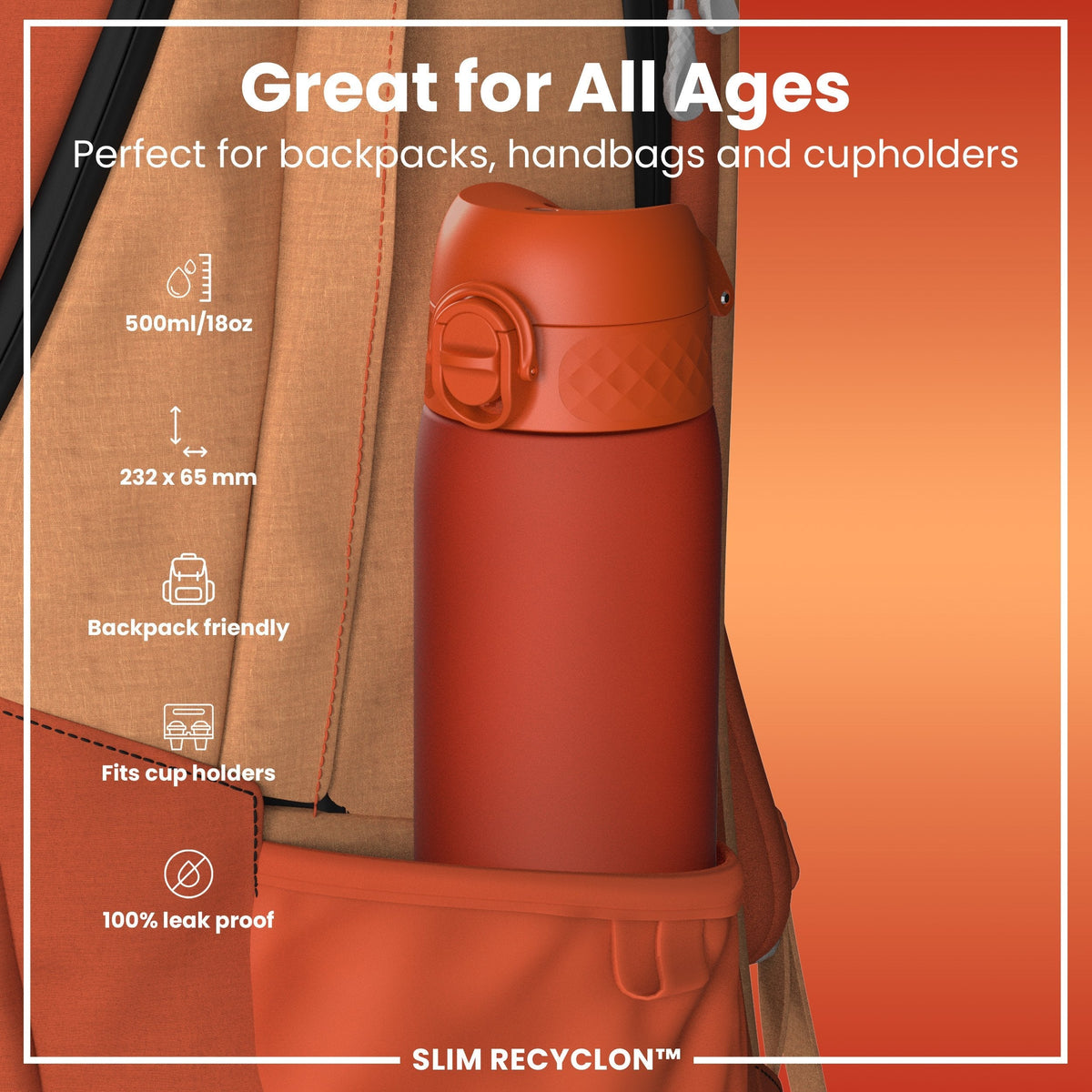 Recyclon Wasserflasche, Herzorange, 500 ml