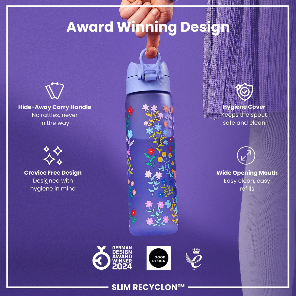 Recyclon Wasserflasche, Blumenmuster, 500 ml