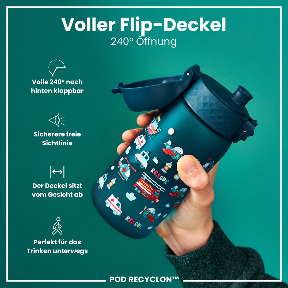 Recyclon Wasserflasche, Einsatzfahrzeuge, 350 ml