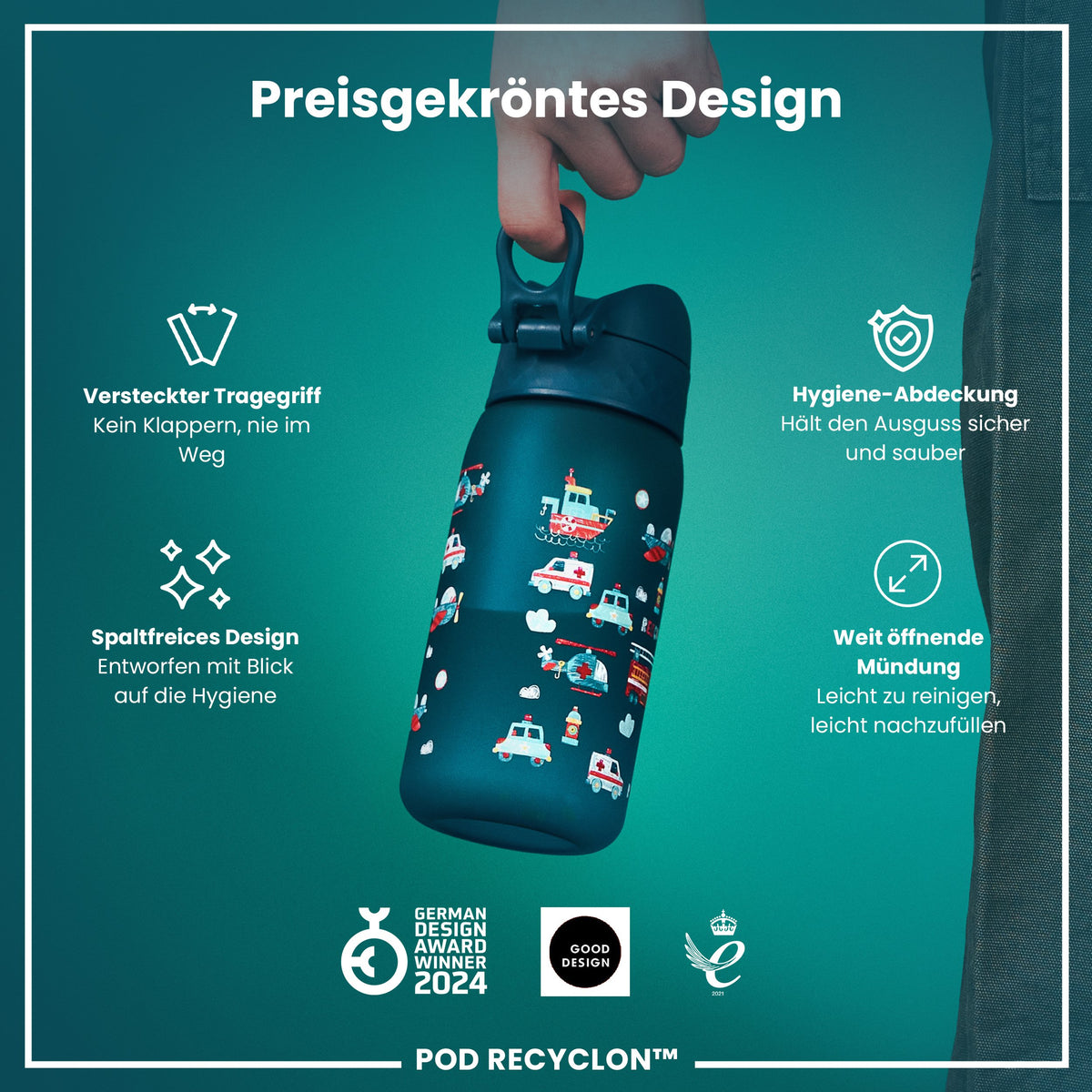 Recyclon Wasserflasche, Einsatzfahrzeuge, 350 ml