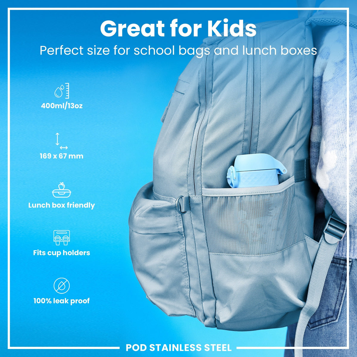 Leichte Edelstahl-Wasserflasche, Meerjungfrauen, 400 ml