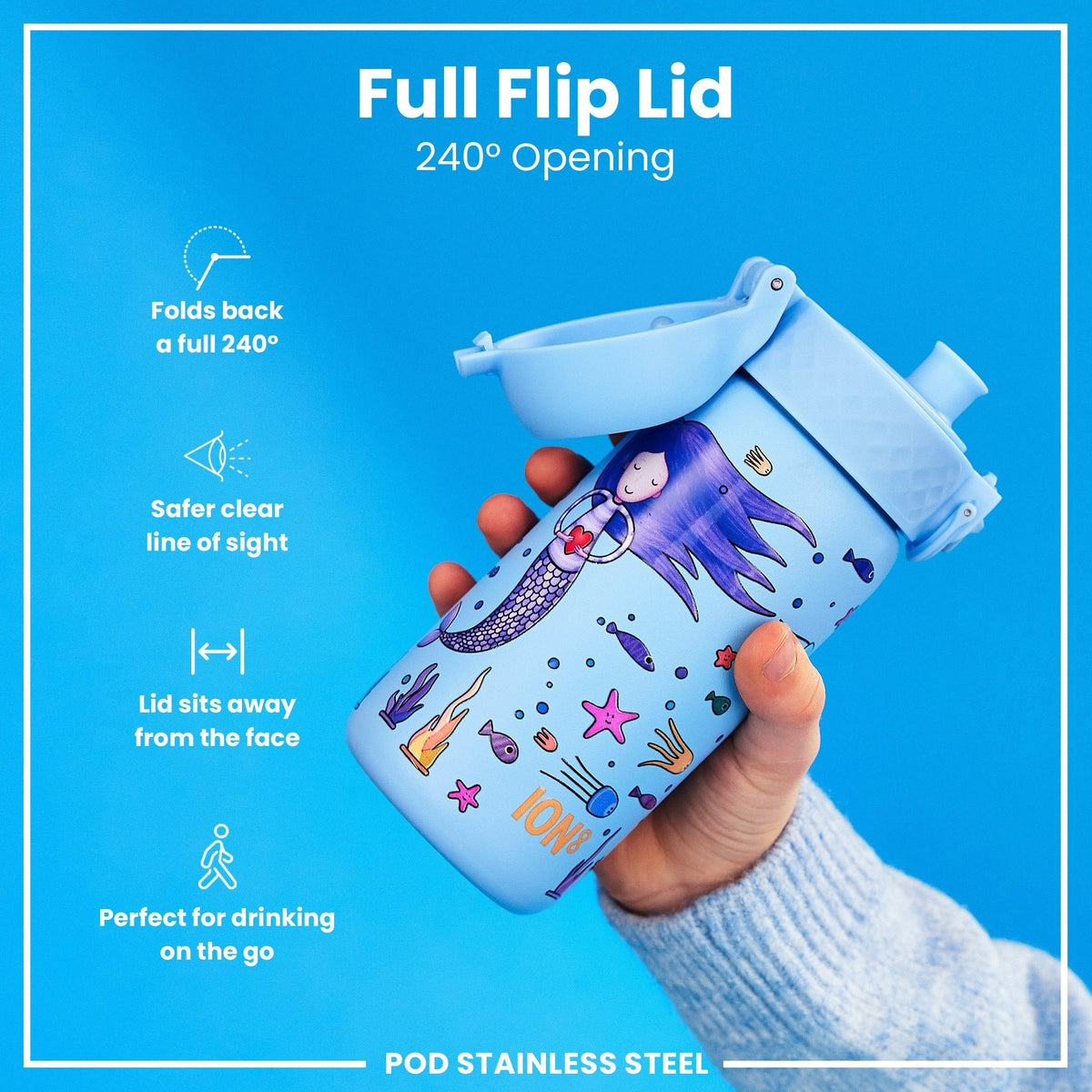 Leichte Edelstahl-Wasserflasche, Meerjungfrauen, 400 ml