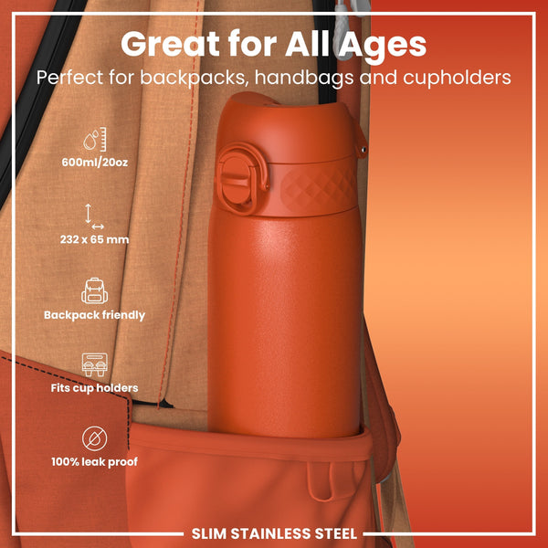 Leichte Edelstahl-Wasserflasche, Hearty Orange, 600 ml