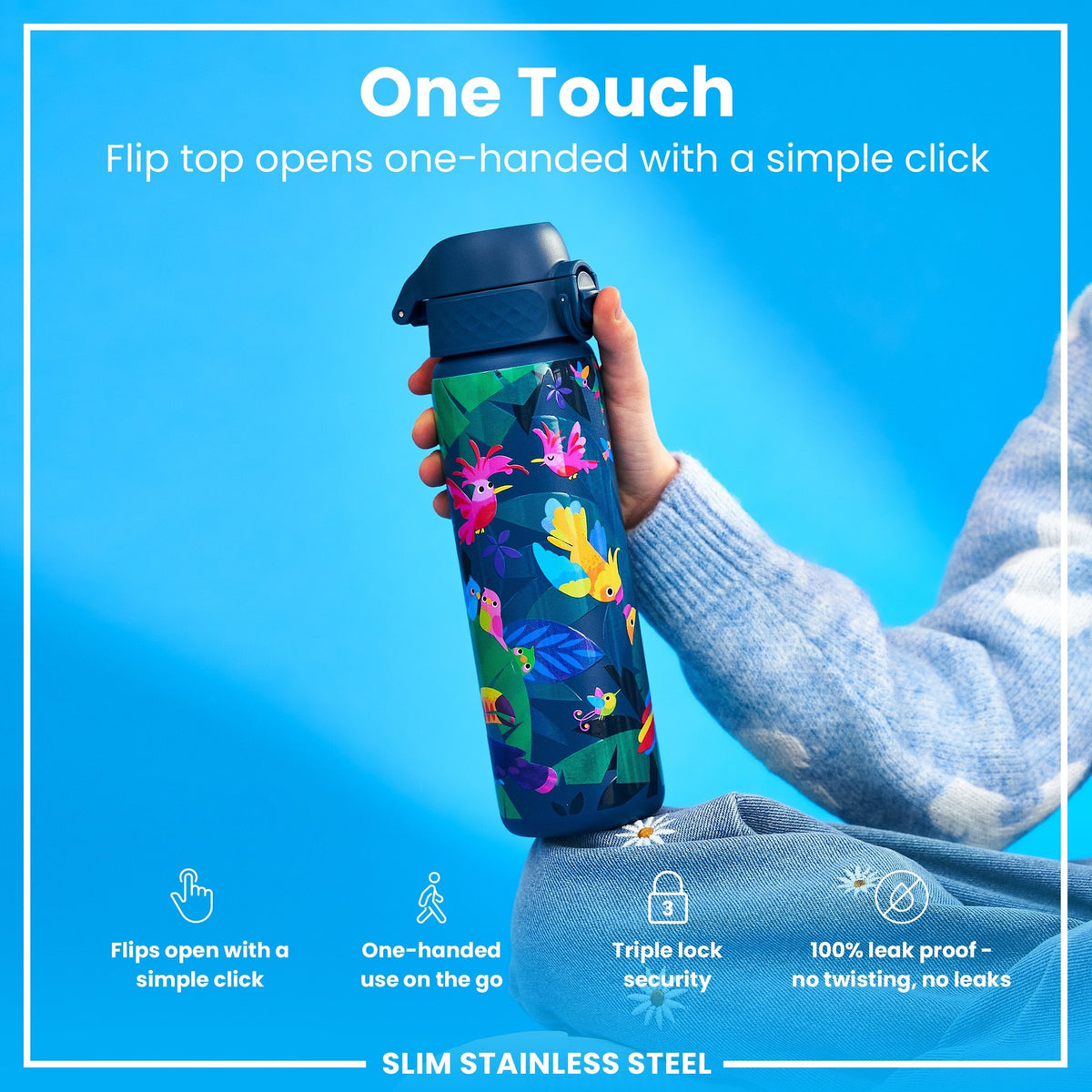Leichte Edelstahl-Wasserflasche, Exotic Birds, 600 ml
