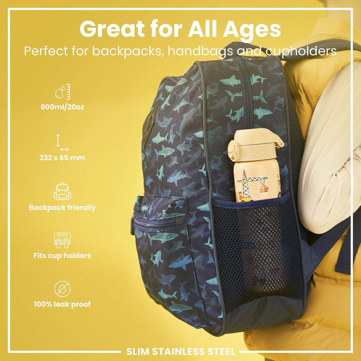 Leichte Edelstahl-Wasserflasche, Bagger, 600 ml