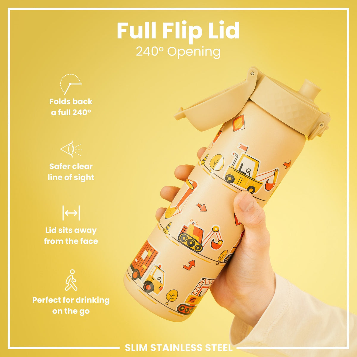 Leichte Edelstahl-Wasserflasche, Bagger, 600 ml