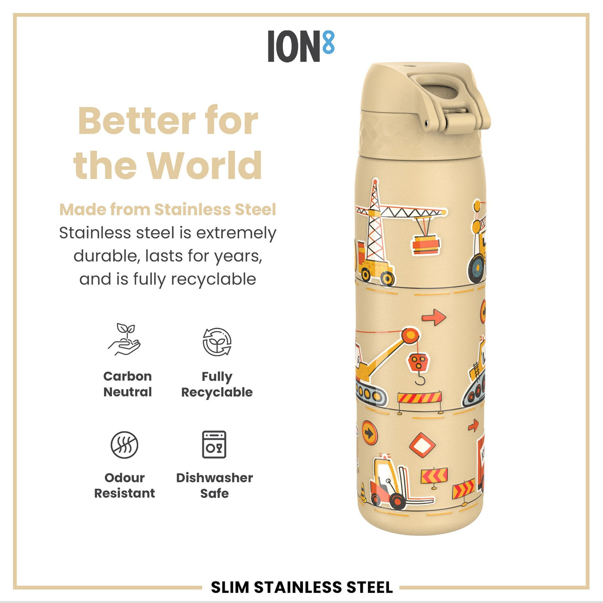 Leichte Edelstahl-Wasserflasche, Bagger, 600 ml