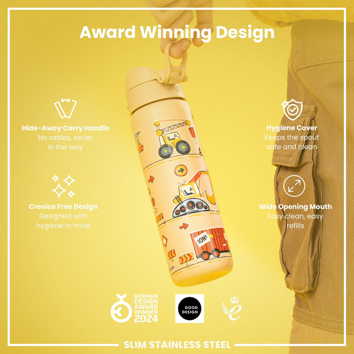 Leichte Edelstahl-Wasserflasche, Bagger, 600 ml