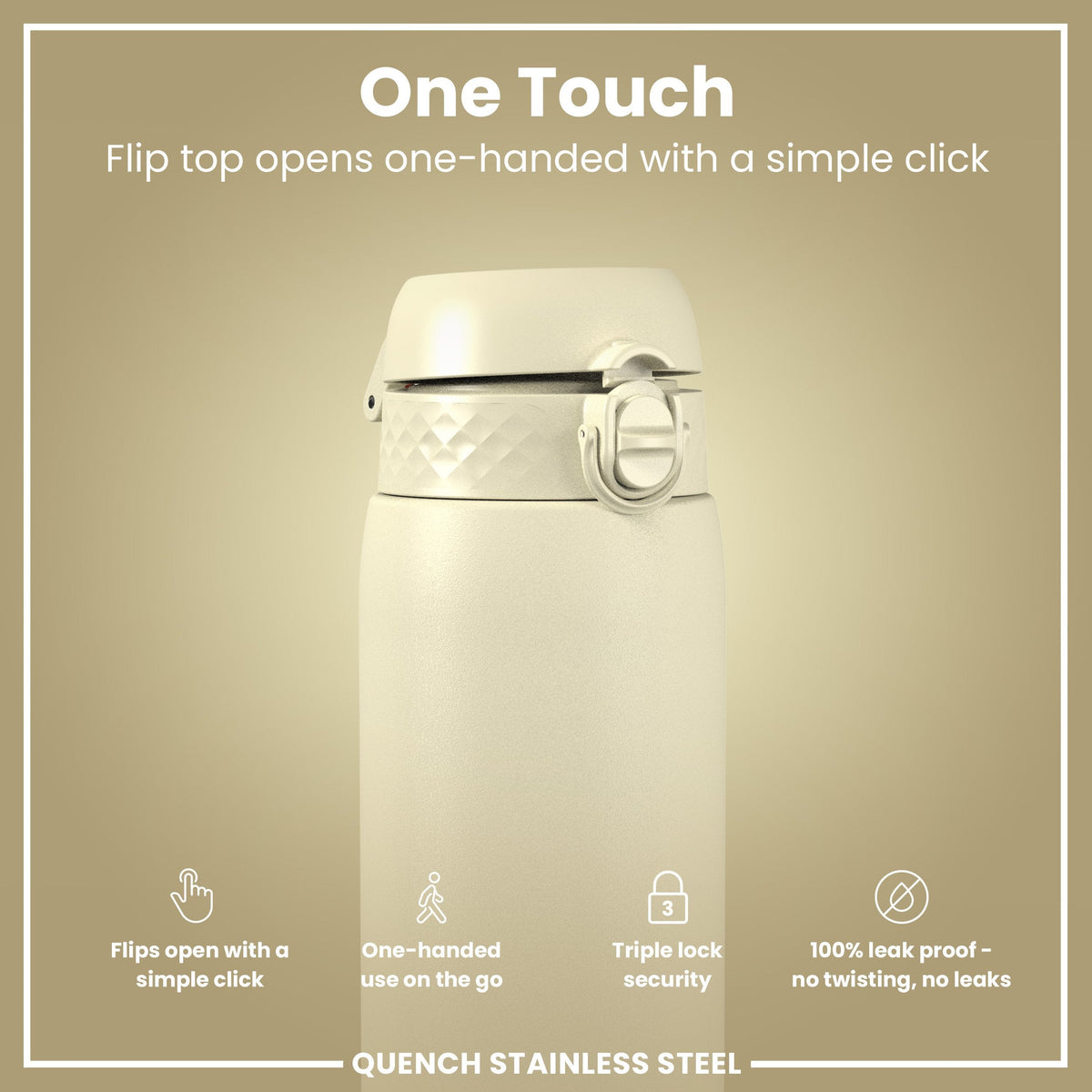 Leichte Edelstahl-Wasserflasche, Cremig Weiß, 1 L