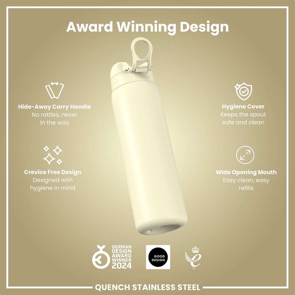 Leichte Edelstahl-Wasserflasche, Cremig Weiß, 1 L