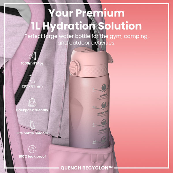 Recyclon-Wasserflasche mit Trinkzeiten, Lila & Rosa, 1 L