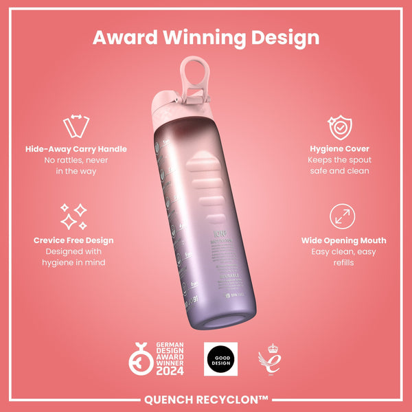 Recyclon-Wasserflasche mit Trinkzeiten, Lila & Rosa, 1 L