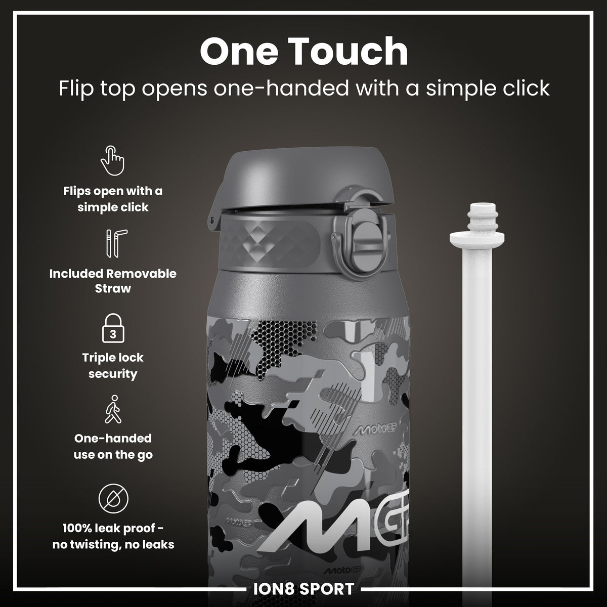 MotoGP x ION8 Isolierte Edelstahlflasche – MotoGP Camouflage, 750 ml