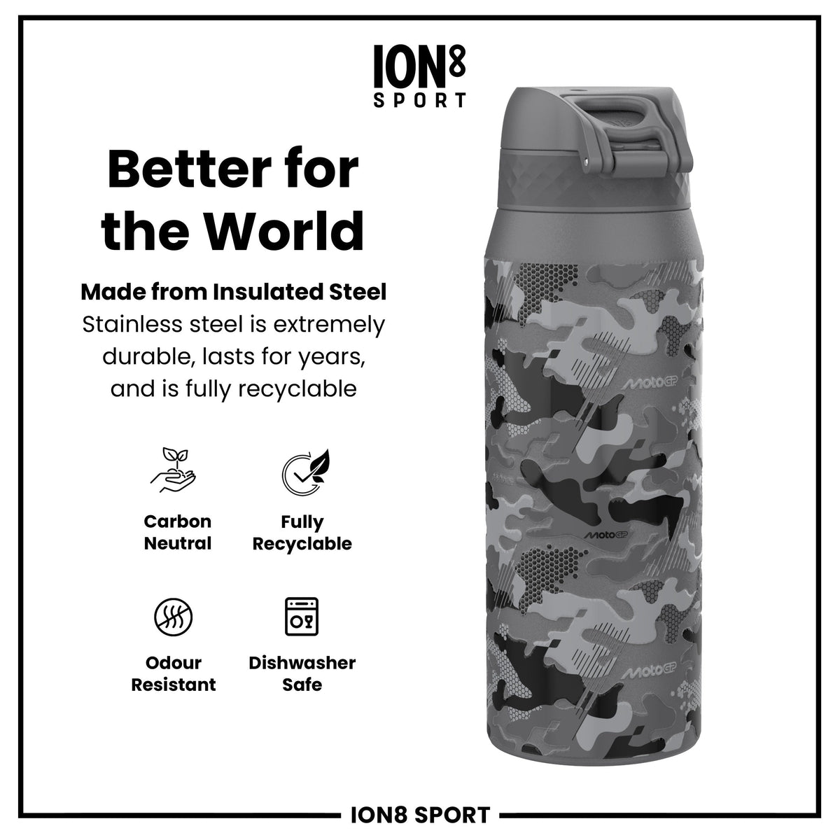 MotoGP x ION8 Isolierte Edelstahlflasche – MotoGP Camouflage, 750 ml