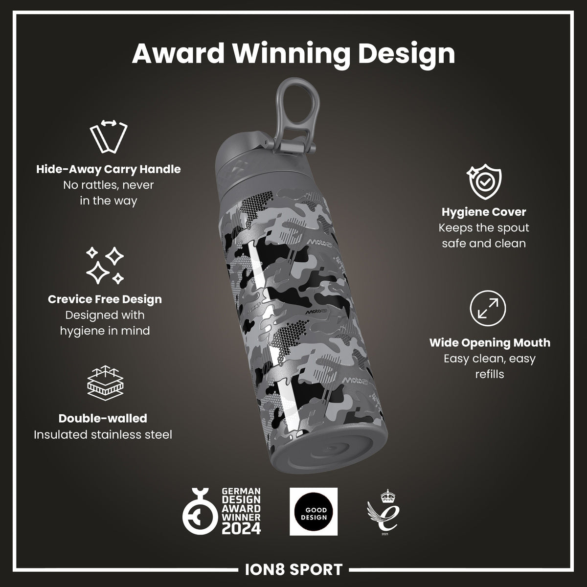 MotoGP x ION8 Isolierte Edelstahlflasche – MotoGP Camouflage, 750 ml