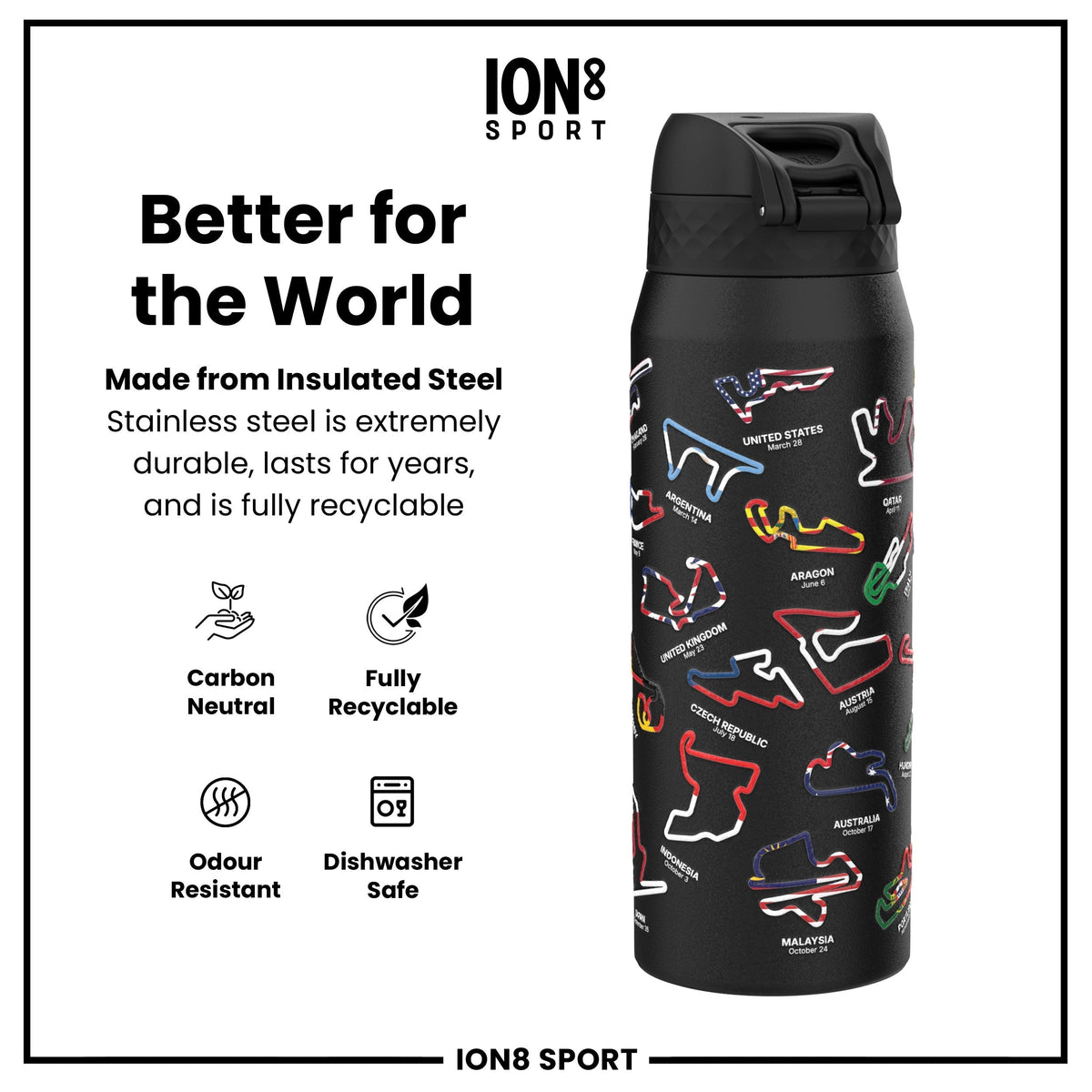 MotoGP x ION8 Isolierte Edelstahlflasche – MotoGP Mix, 750 ml