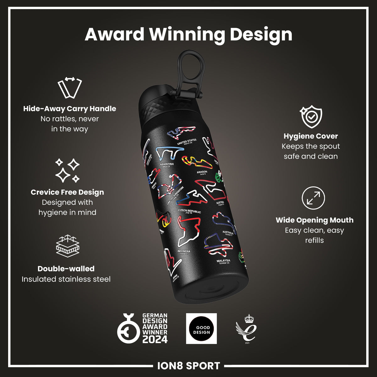 MotoGP x ION8 Isolierte Edelstahlflasche – MotoGP Mix, 750 ml